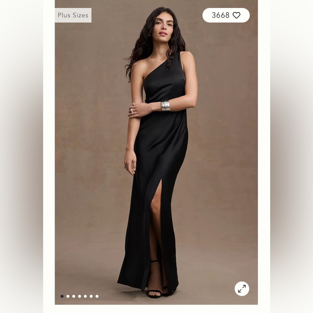 BHLDN Dylan one-shoulder black satin side-slit gown